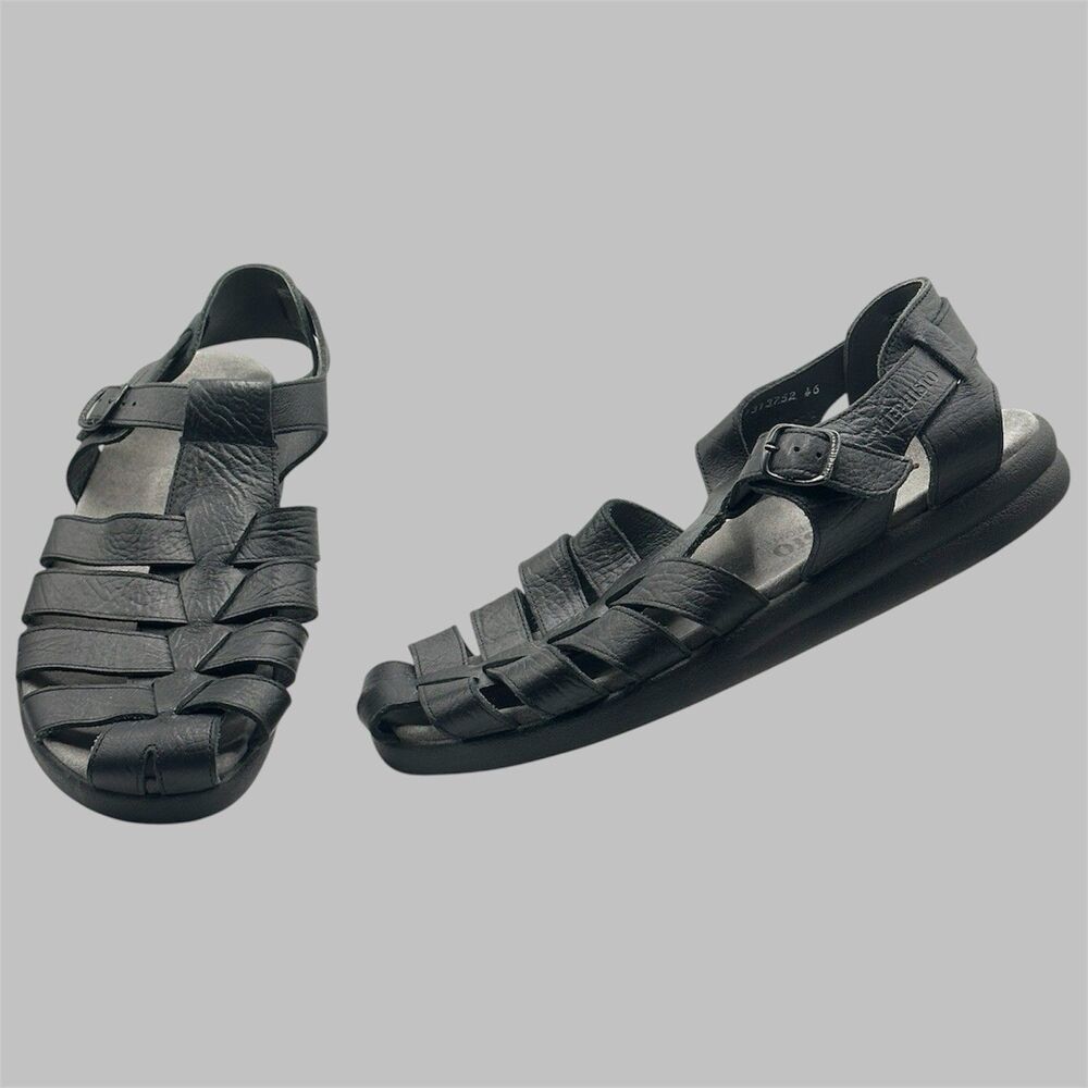 Mephisto Sam Sandals Mens Size 12 Black Leather Fisherman Buckle Casual Comfort